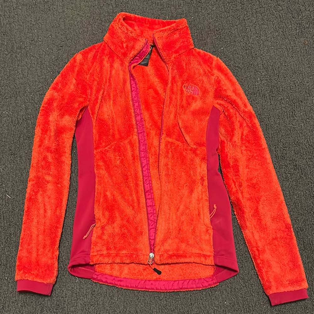 XS North Face Orange Fuzzy Jacket